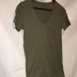 Madewell Dark Olive Cotton V-Neck Tee | Size XS